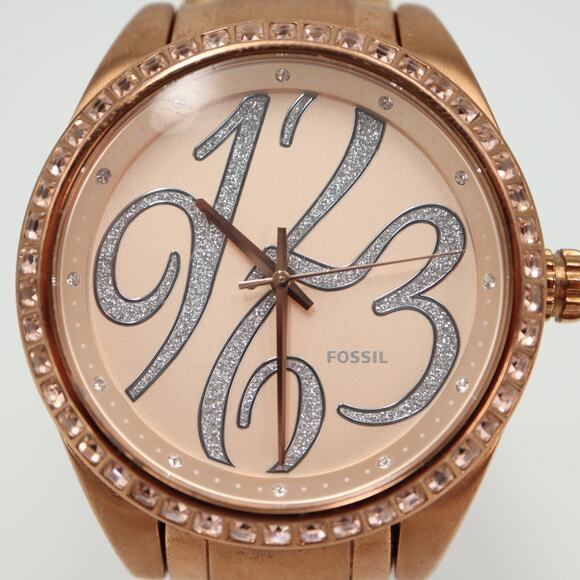 Fossil Women's Rose Gold Tone Watch 40mm Glitter Dial Crystal Bezel BQ1096 - Picture 6 of 15